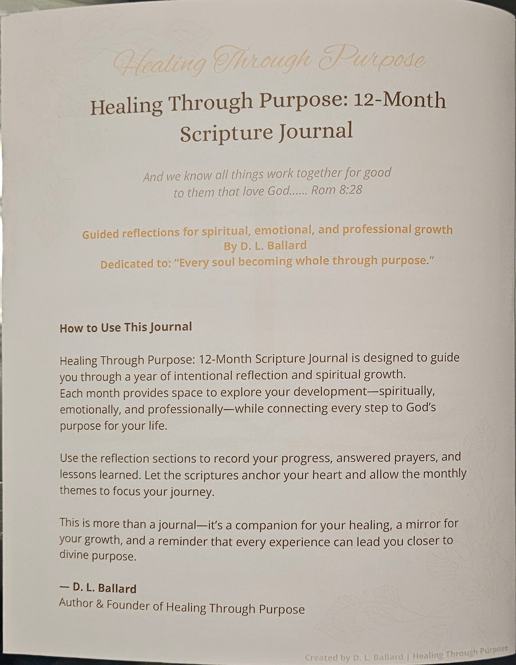 Healing Through Purpose: 12-Month Scripture Journal