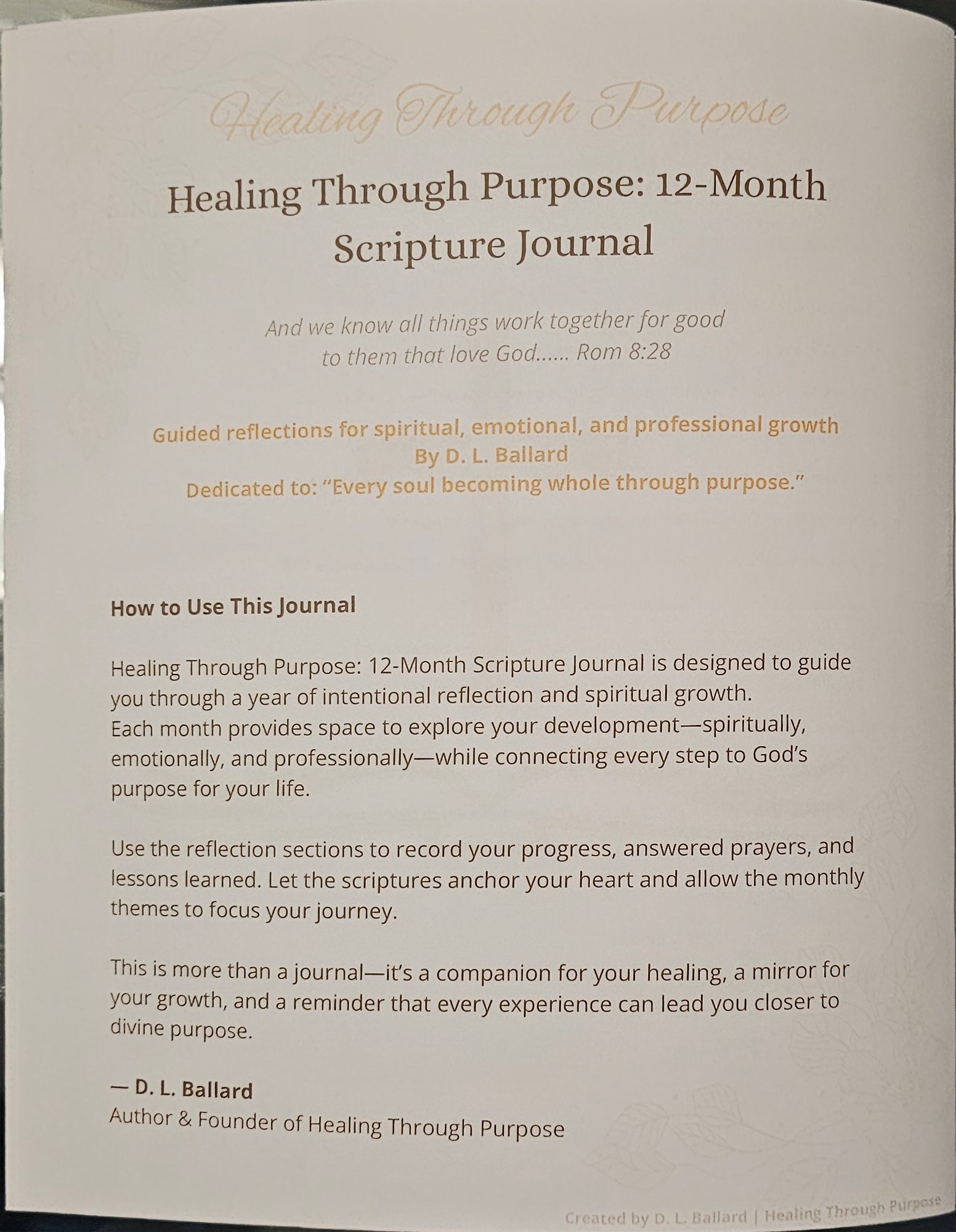 Healing Through Purpose: 12-Month Scripture Journal