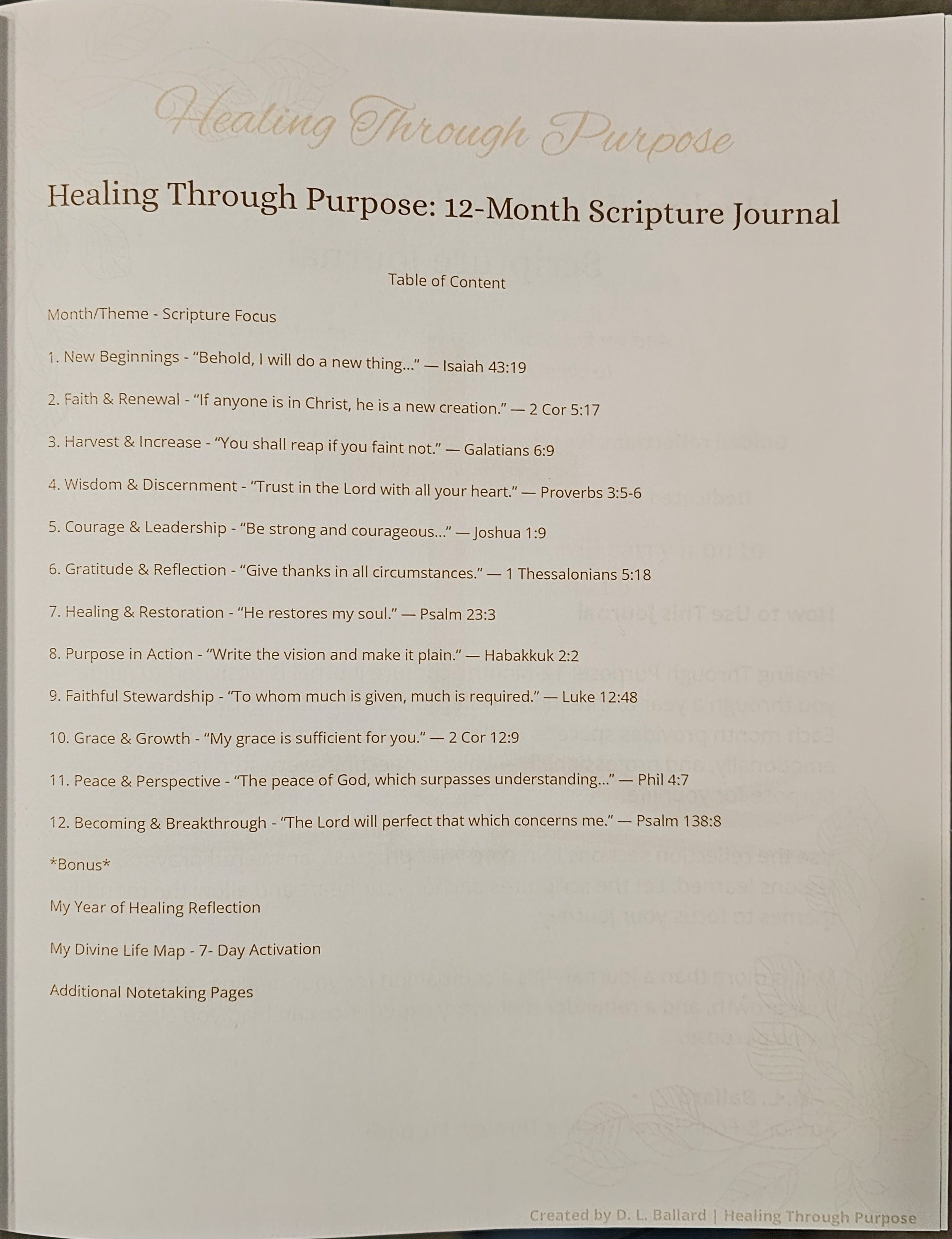 Healing Through Purpose: 12-Month Scripture Journal